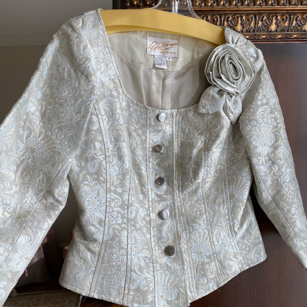 Rickie Freeman, Size 10, Cocktail Suit, Silver, Gold & Gray